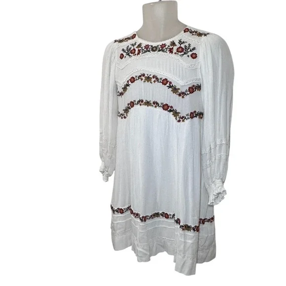 Free People Pasadena Embroidered Mini Dress Long Sleeve Romantic Small - Picture 3 of 12